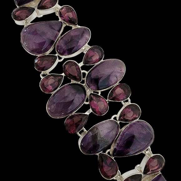Silver amethyst gemstone bracelet chunky statement bracelet plus glass stones - Picture 12 of 15